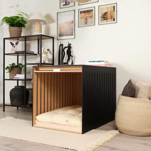 Modern Luxury Dog Crate Condo with lifting door -stylish addition to your living space.