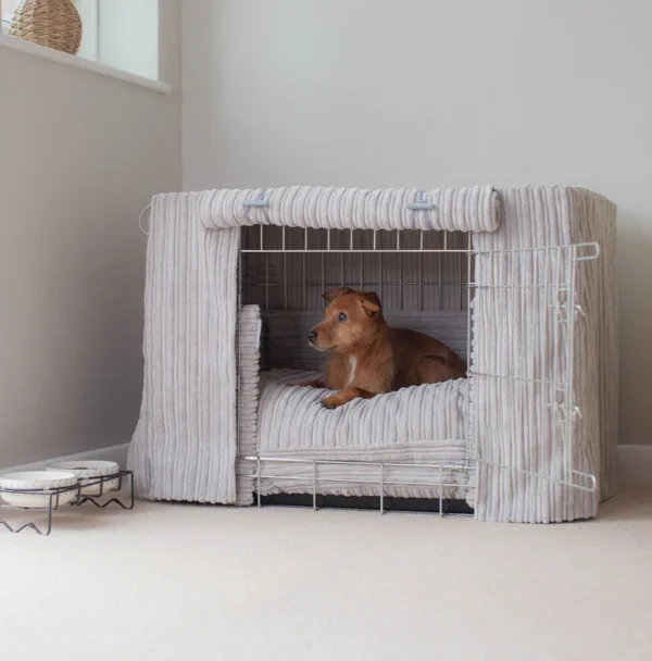 il_794xN.5196530797_3iif Personalised Dog Crate Set In Light Grey Essentials Plush | Crate Bumper, Bed, Cover Set | Ultimate Dog Den | Dog Bedding