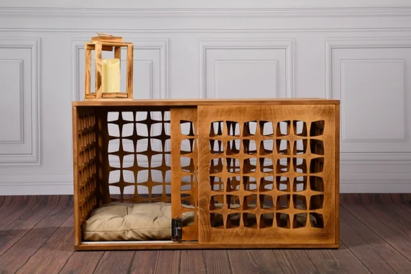 il_794xN.6083000162_mw12 Mid-Century Dog Crate with Sliding Door – Wooden Pet Furniture, Star Cutout Pattern