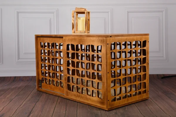 il_794xN.6131069551_fbuh Mid-Century Dog Crate with Sliding Door – Wooden Pet Furniture, Star Cutout Pattern