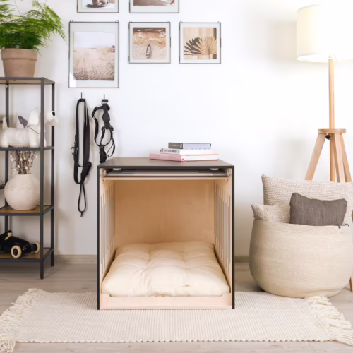 Modern Luxury Dog crate Condo Cane with lifting door - stylish addition to your living space.