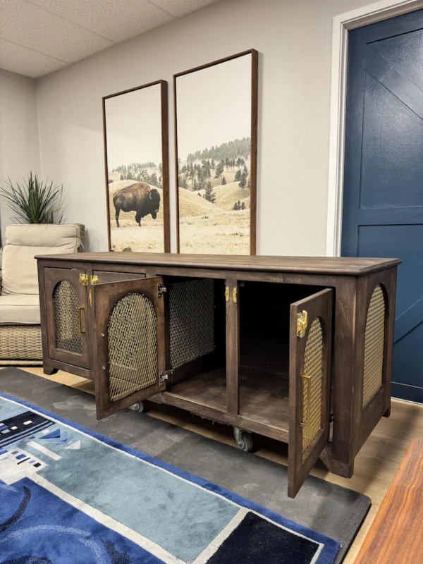 Mid‑Century Modern Dog Crate Cabinet | Solid Wood Dog Kennel | Flip‑Up Door | Furniture‑Style Pet Crate | Handmade