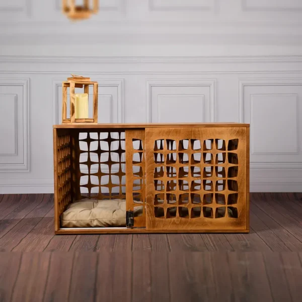 il_794xN.8308287159_7x35 Mid-Century Dog Crate with Sliding Door – Wooden Pet Furniture, Star Cutout Pattern